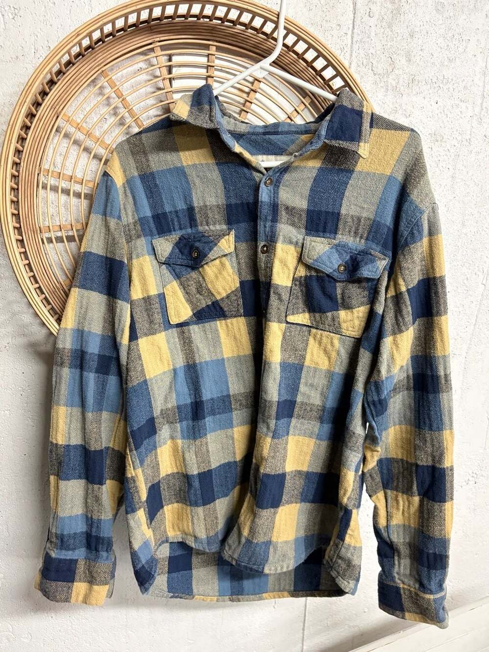 Field & Stream Blue Olive Green Buffalo Plaid Flannel Shirt Outdoor large